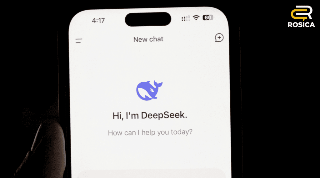 Phone screen showing opening message of DeepSeek app.